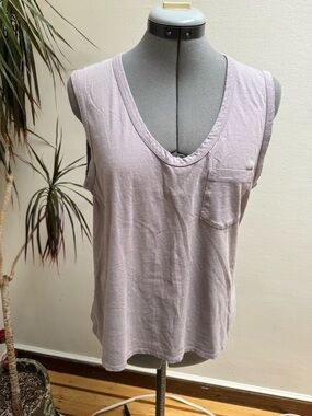 James Perse Standard Mauve V-Neck Pocket Tank Top 100% Cotton